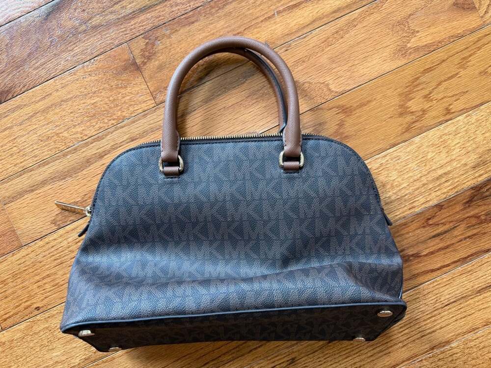 Michael Kors MK Signature Brown Large Dome Satchel Handbag Purse Bag